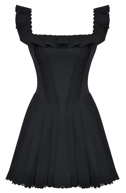 French Retro Black One-shoulder Lace A-line Birthday Party Homecoming Dress cc4158