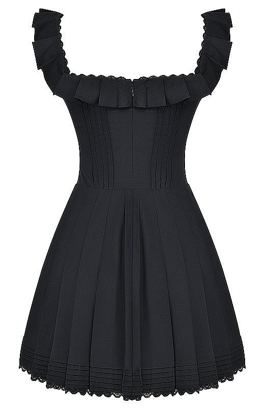 French Retro Black One-shoulder Lace A-line Birthday Party Homecoming Dress cc4158