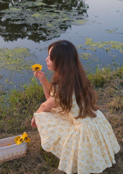 Fresh Yellow Floral Short-sleeved A-line 16th Birthday Homecoming Dress cc4184