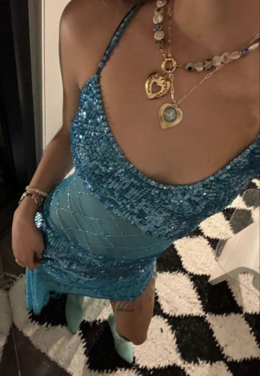 Sparkling Sequined Strapless Blue Midi Birthday Dress Homecoming Dress cc4019