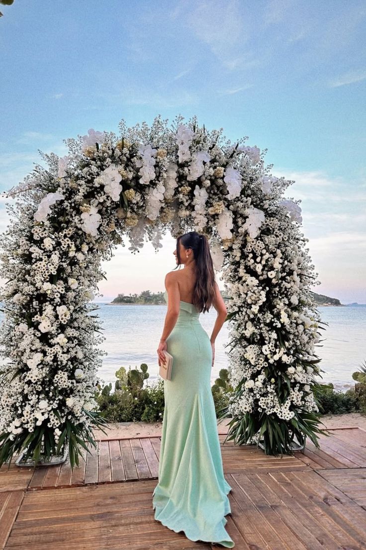 Simple Mint Green Slim-fitting Tube Top Satin Long Prom Dress Evening Dress cc4719