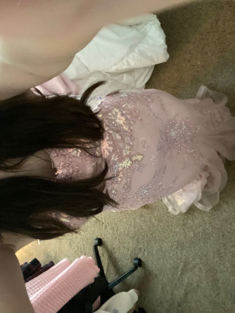 Sweet Pink Mermaid Sequined Embroidered Tulle Train Prom Dress Evening Dress cc4890