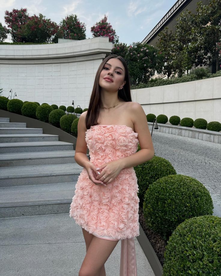 Sweet Pink Tube Top 3D Flower Slim Fit 16th Birthday Homecoming Dress cc4198