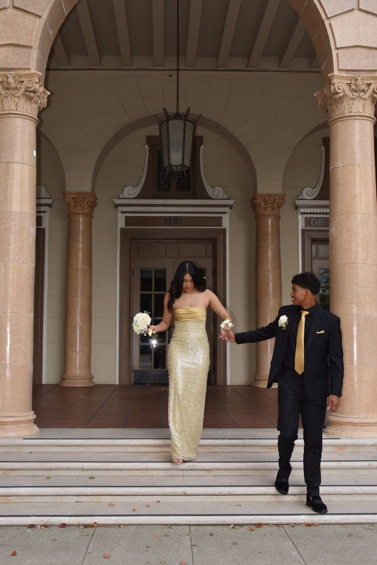 Elegant Gold Strapless Pearl Sequined Long Prom Dress Evening Dress cc4911