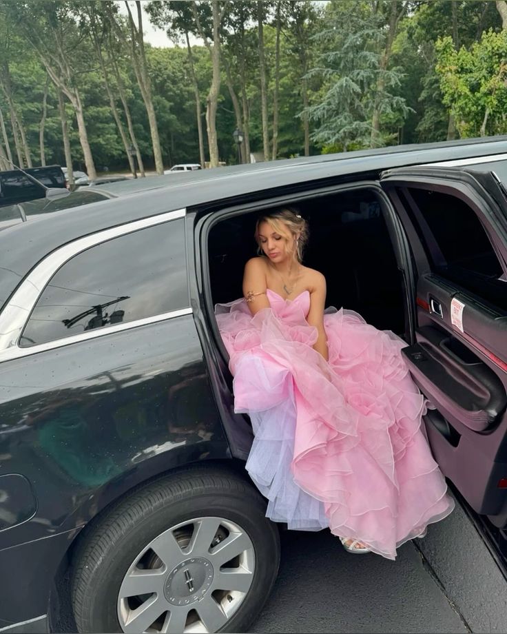 Princess Pink Heart-Shaped Neck Layered Tulle Long Ball Gown Evening Dress cc4916