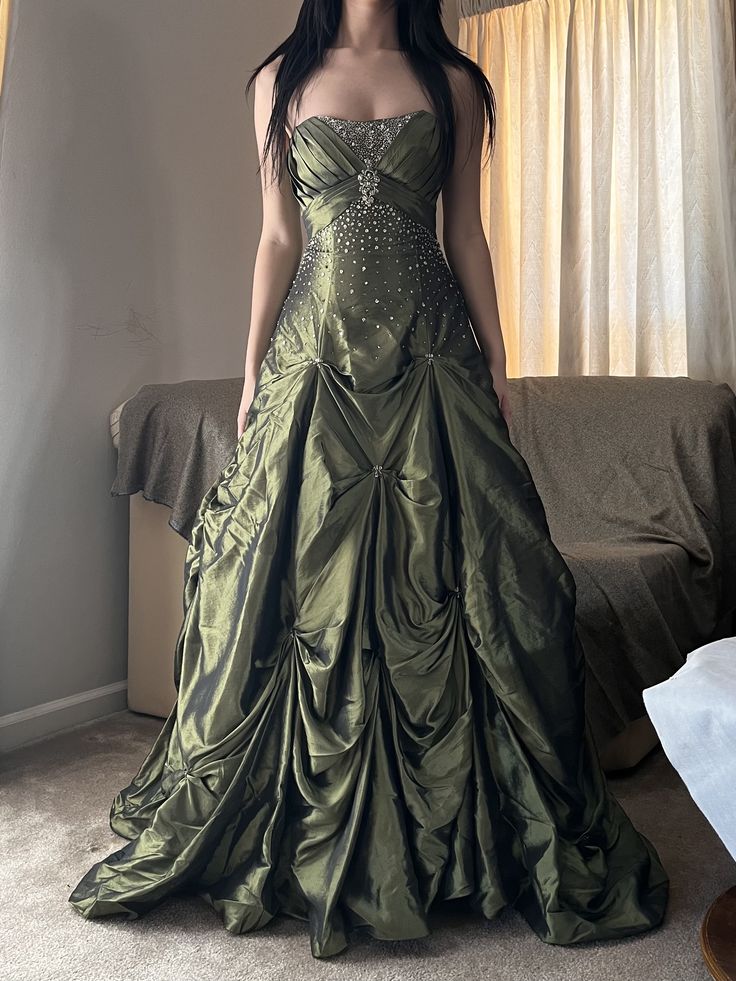 Vintage Blue A-line Strapless Satin Long Prom Evening Dress cc4922