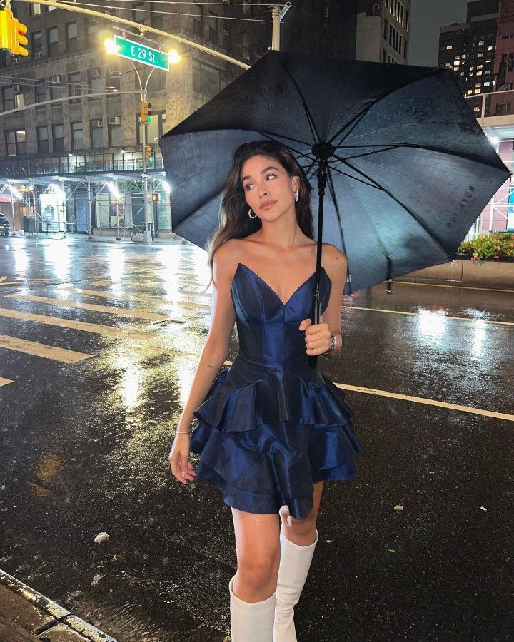 Fashionable Navy Blue Deep V Multi-layered Ruffled Satin 17th Birthday Homecoming Dress cc4235