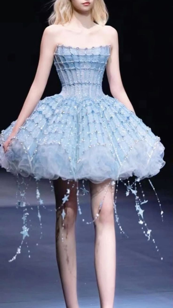 Dreamy And Gorgeous Light Blue Beaded Star Tassel Tulle A-line 16th Birthday Homecoming Dress cc4251