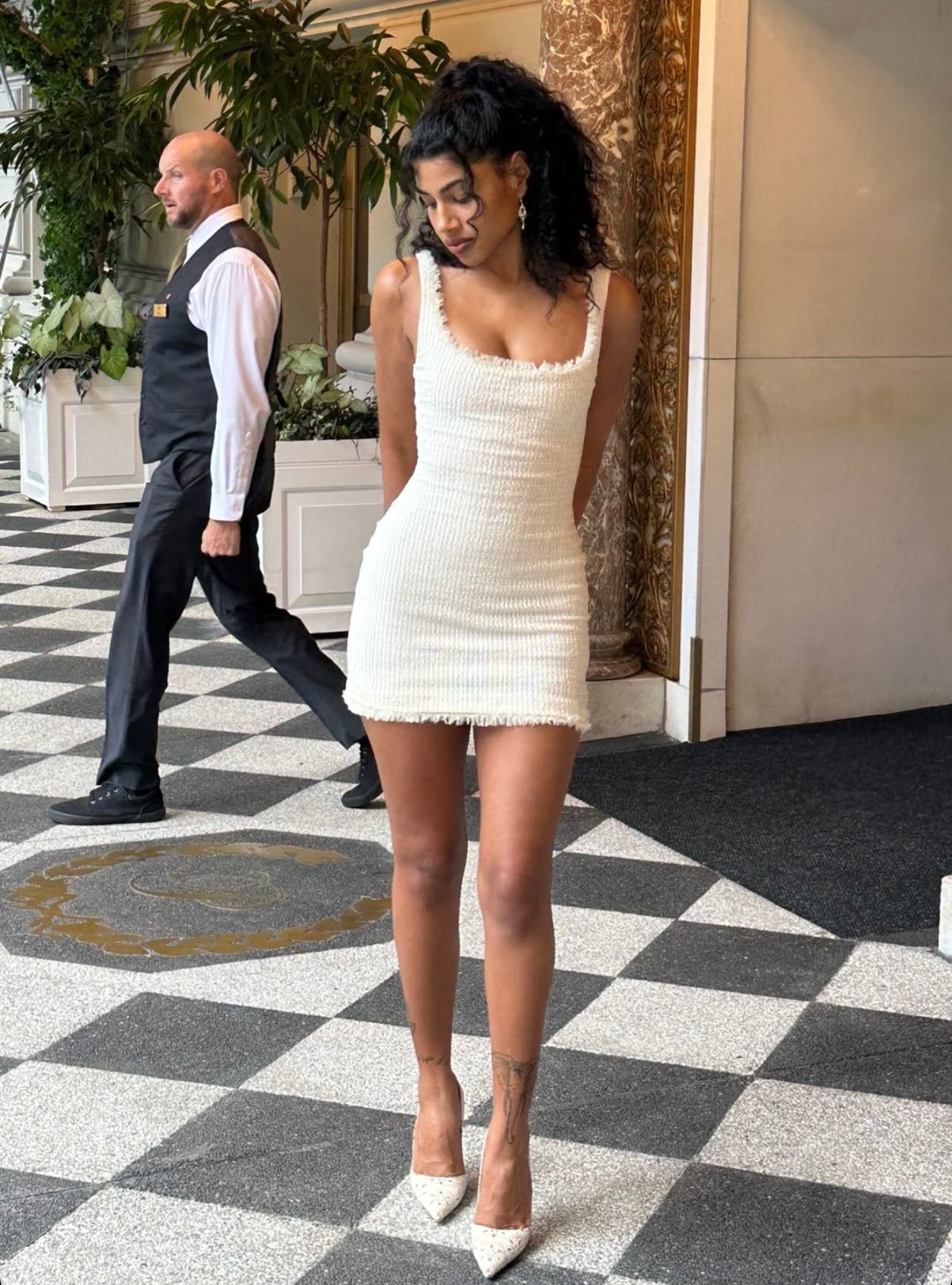Elegant White Square Neck Tweed Slim Fit Hip 17th Birthday Homecoming Dress cc4266