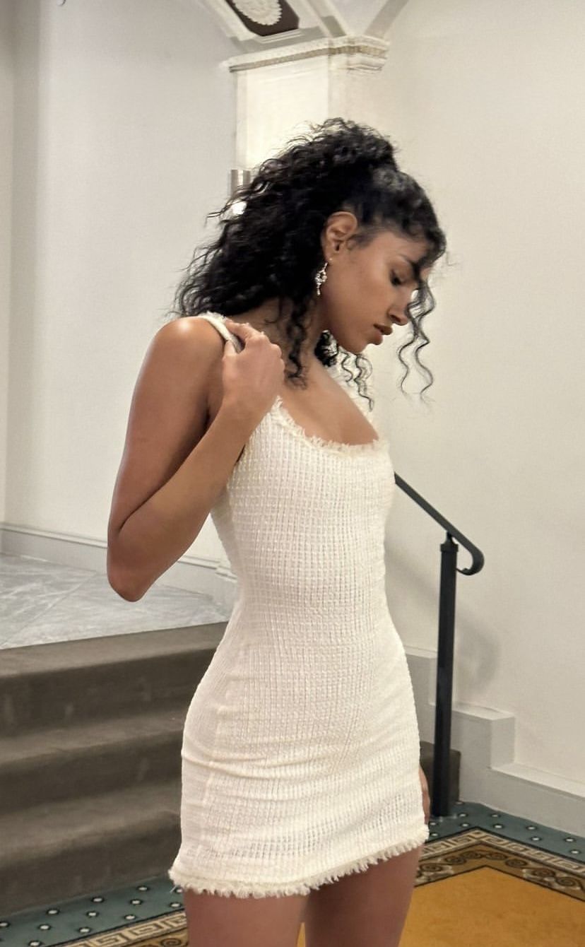 Elegant White Square Neck Tweed Slim Fit Hip 17th Birthday Homecoming Dress cc4266