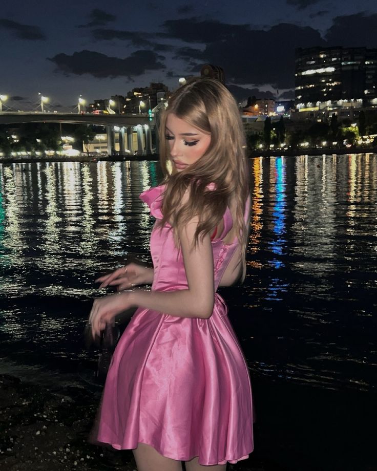 Sweet Pink Bow Satin A-Line 16th Birthday Homecoming Dress cc4276