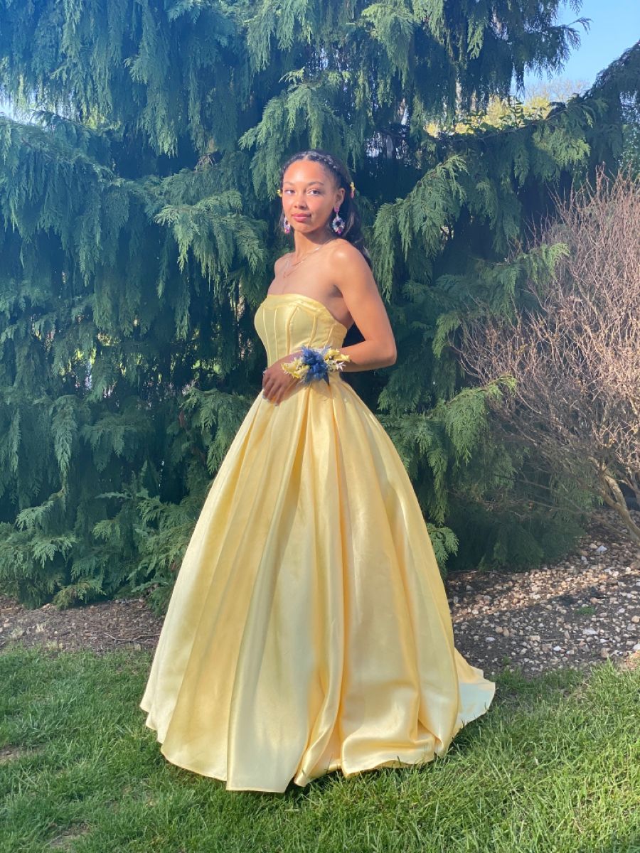 Elegant Yellow A-line Strapless Satin Long Prom Dress Evening Dress Bridesmaid Dress cc5012