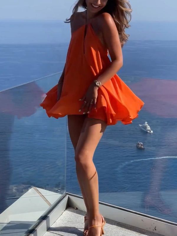 Fresh Orange Halter Neck Open Back Chiffon Birthday Party Homecoming Dress cc4337