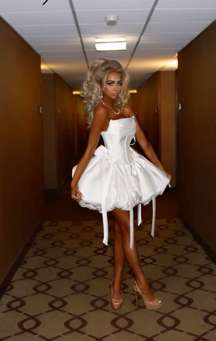 Sweet Princess White Tube Top Satin High Waist Bow Bud 17th Birthday Homecoming Dress cc4035