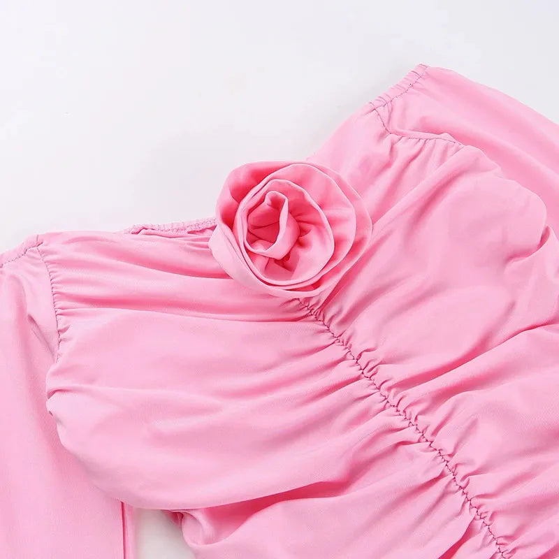 Sweet Pink One Shoulder Long Sleeve Homecoming Dress cc3529