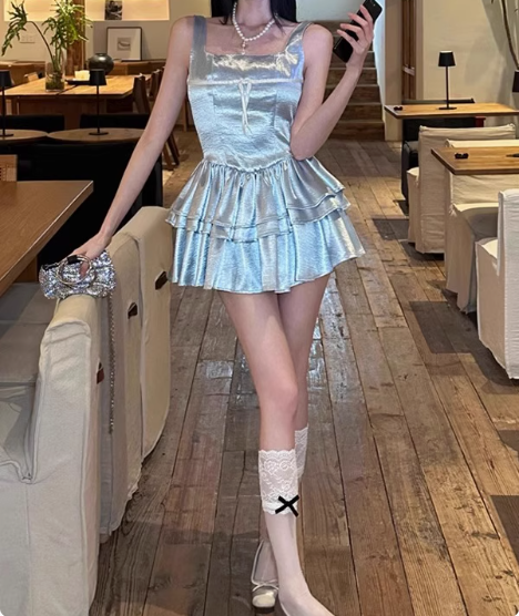 Blue Cake Skirt Short Square Neck Satin 17th Birthday Homecoming Dress cc3552