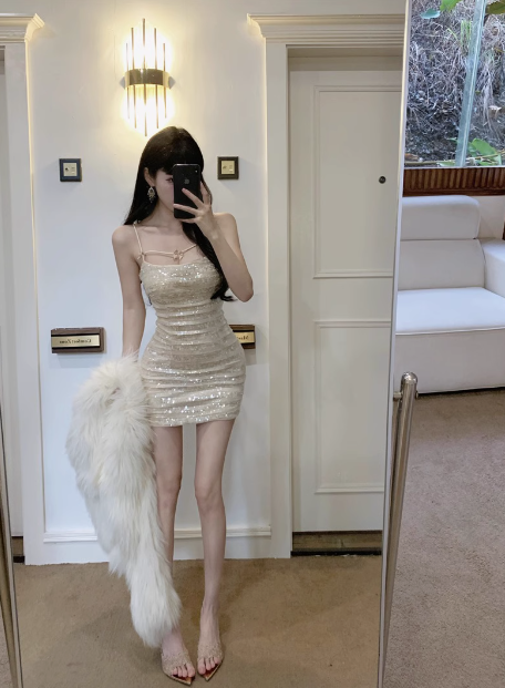 Shiny Bow Sequined Slim Fit Hip 17th Birthday Homecoming Dress cc3575