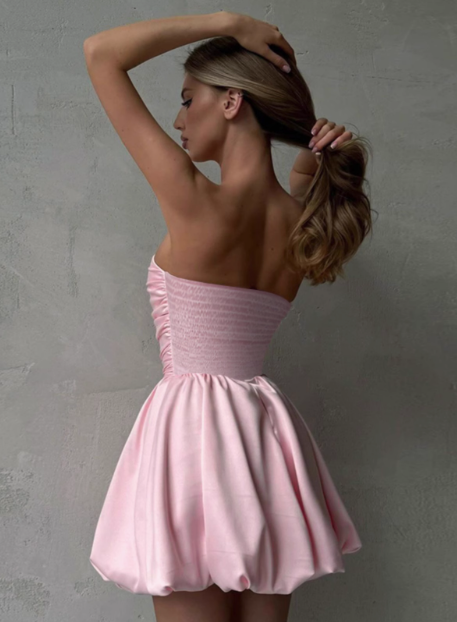 Simple One-shoulder Tube Top Satin Flower Bud Birthday Dress Homecoming Dress cc3580