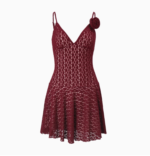 Sexy V-neck 3D Flower Strap A-line Homecoming Dress cc3596