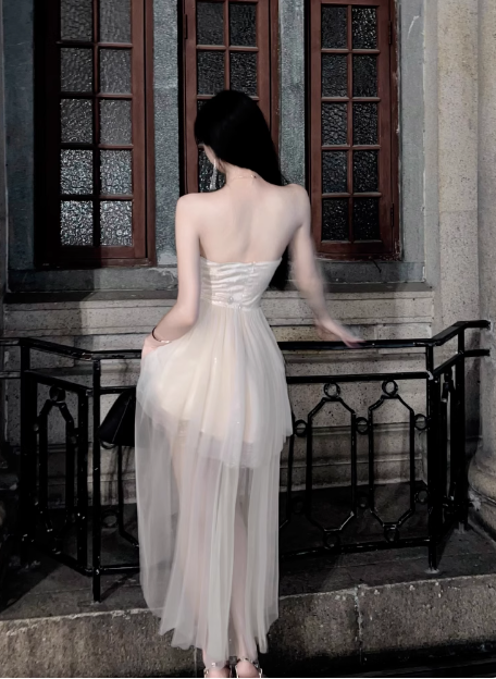 Princess Tube Top One Shoulder Tulle Train 17th Birthday Homecoming Dress cc3616