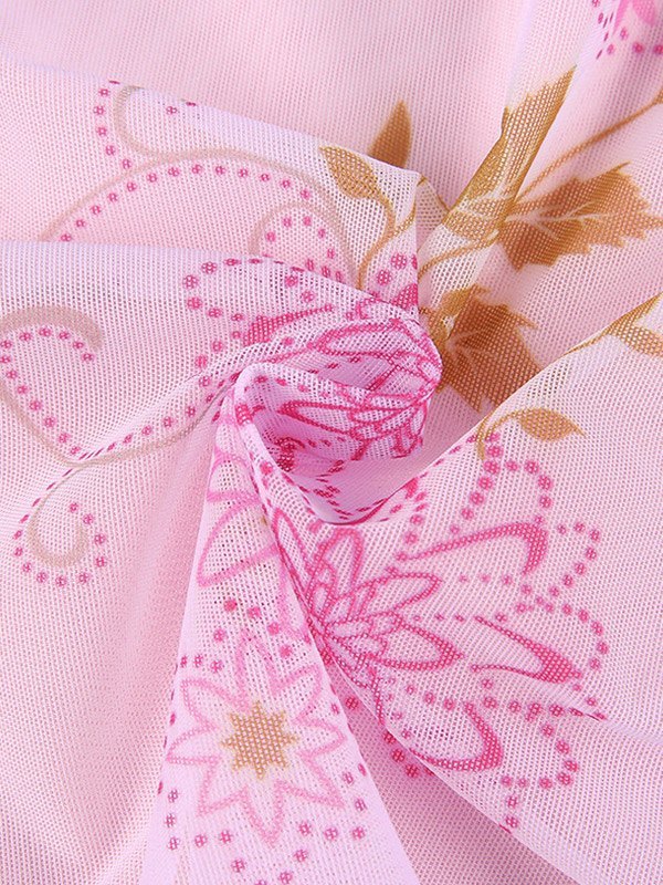 Sexy Mesh Pink V-neck Suspender Print Birthday Short Skirt Homecoming Dress cc3664