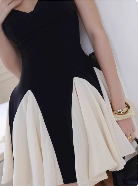 Design Black And White Stitching Suspender Back A-line Birthday Short Skirt Homecoming Dress cc3671
