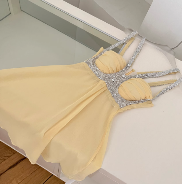 Beautiful Heavy Sequined Halter Neck Suspender Chiffon 17th Birthday Homecoming Dress cc3678