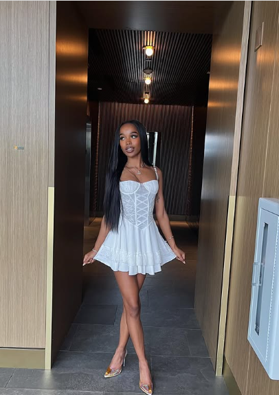 Sweet White Suspender Herringbone A-line 17th Birthday Homecoming Dress cc3705