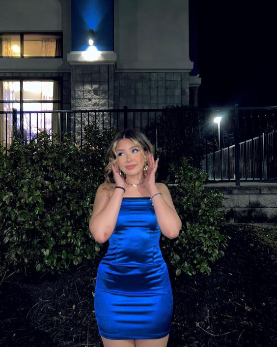 Simple Strapless Royal Blue Satin Birthday Skirt Homecoming Dress cc3712