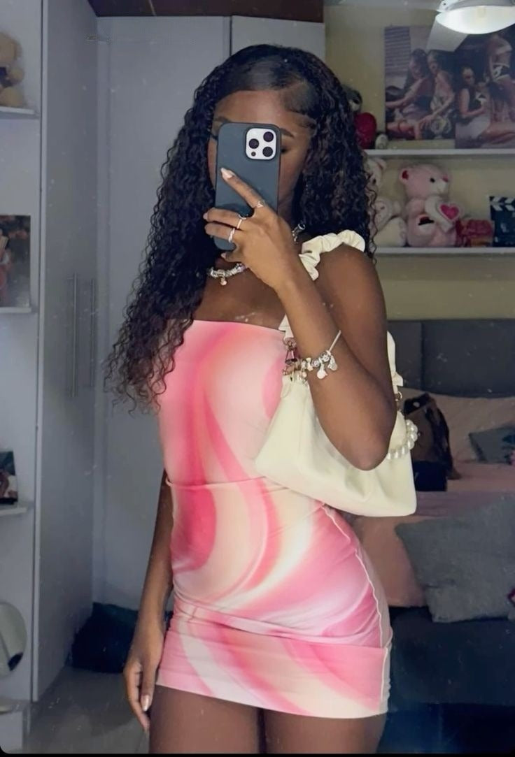 Design Pink Pattern Tube Top Hip Birthday Skirt Homecoming Dress cc3714