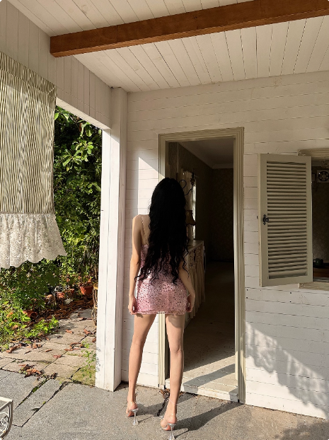 Shiny Pink Sequined Suspender Tube Top Hip 17th Birthday Homecoming Dress cc3745