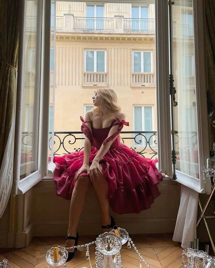 Retro Palace Burgundy A-line Bow Strap Organza Tea-length Prom Dress Evening Dress 17th Birthday Dress cc4739