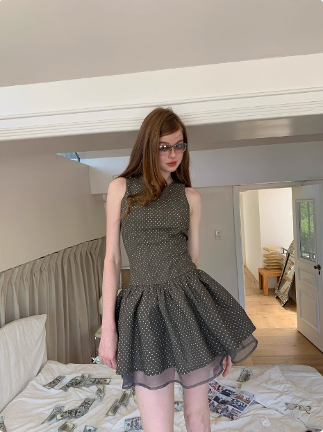 Retro Grey Polka Dot Sleeveless A-line 17th Birthday Homecoming Dress cc3749