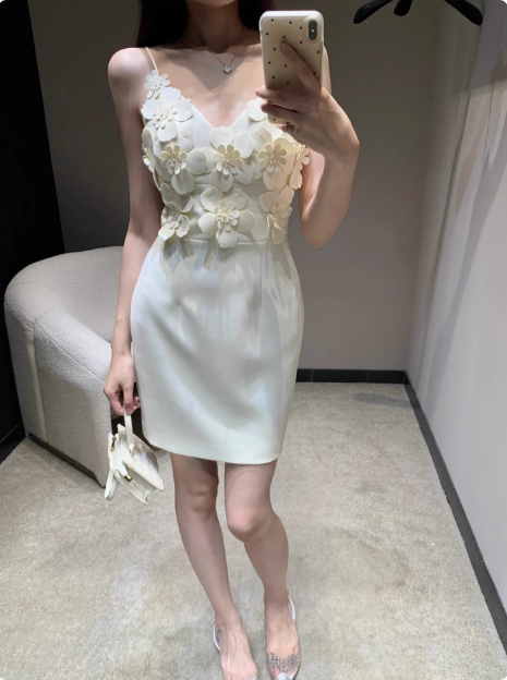 Unique Beautiful Three-dimensional Flower Sling Satin Birthday Dress Homecoming Dress cc3756