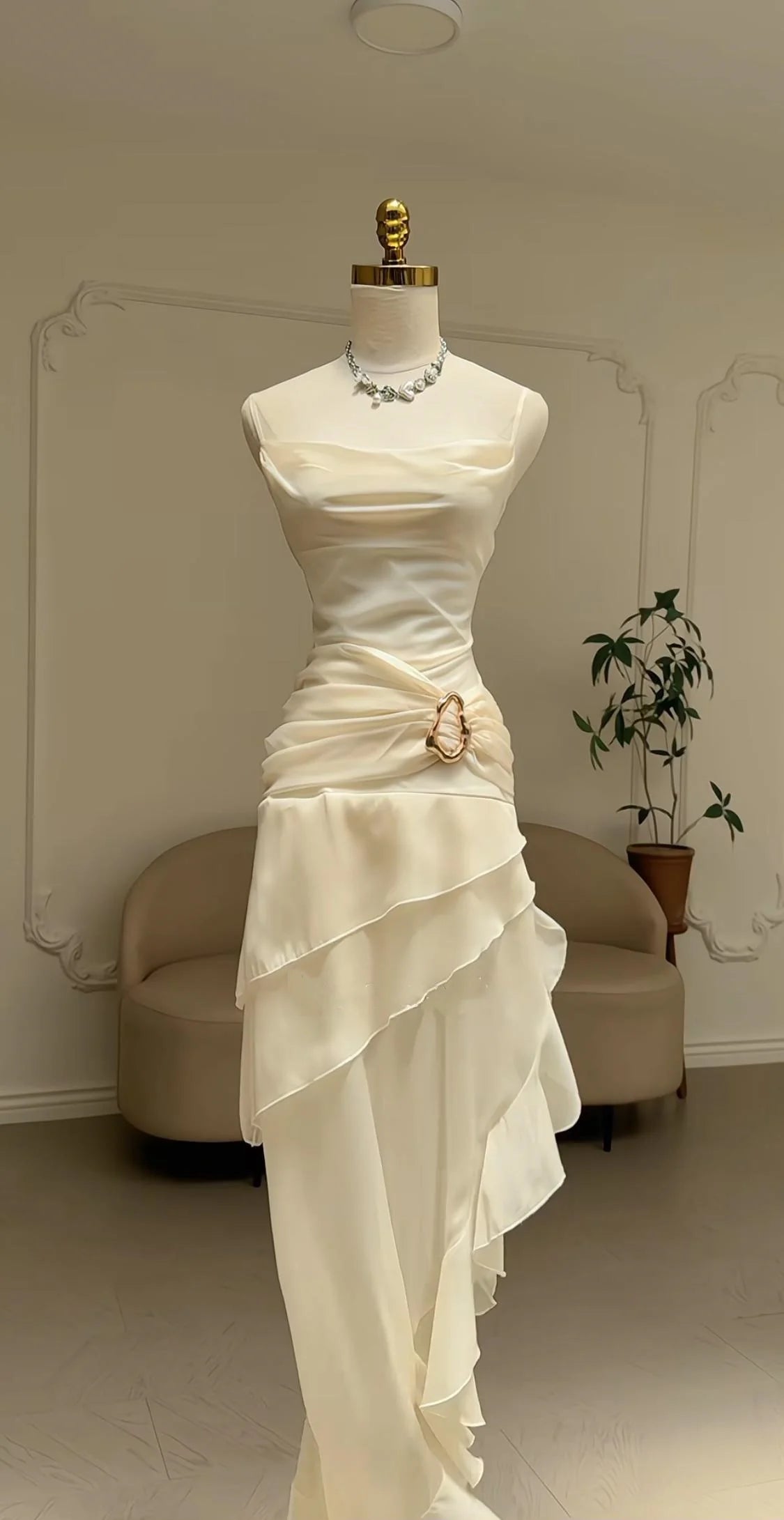 Elegant Chiffon Ivory Strap Irregular Birthday Dress Homecoming Dress cc3769