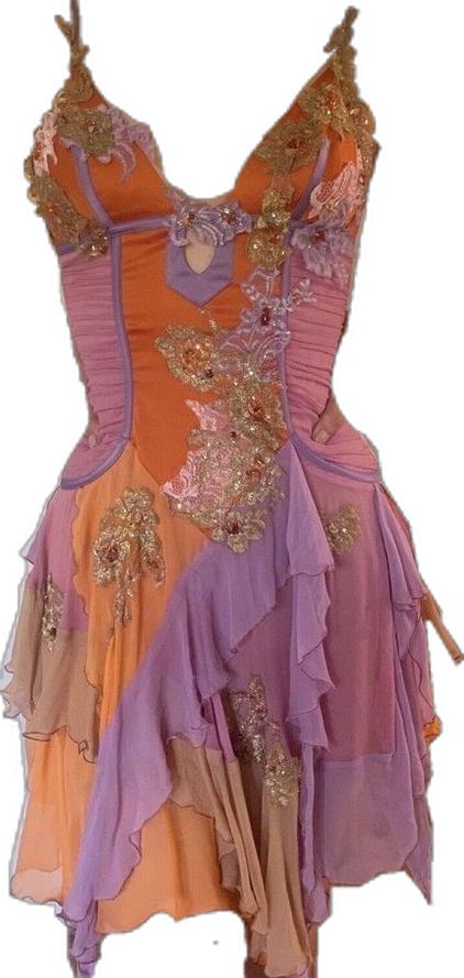 Retro Multi-color Splicing Spaghetti Strap Embroidery Irregular Ruffle Chiffon Birthday Party Homecoming Dress cc4394