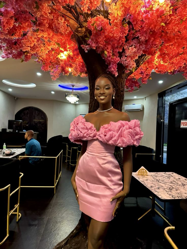 Chic 3D Lace Collar Pink Satin Hip-hugging 17th Birthday Homecoming Dress cc3795