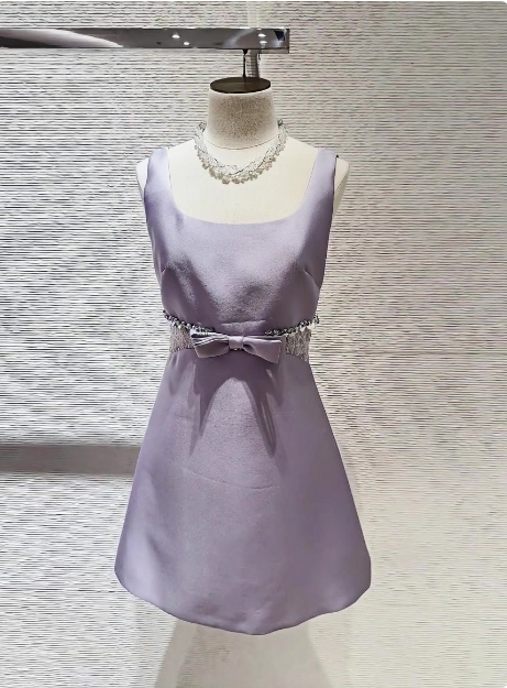 Sweet Purple Square Neck Bow Waist 17th Birthday Homecoming Dress cc3814