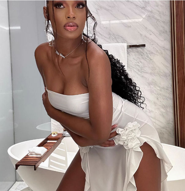 Sexy Tube Top One Shoulder Irregular Slit Wood Ear Edge Birthday Dress Homecoming Dress cc3827