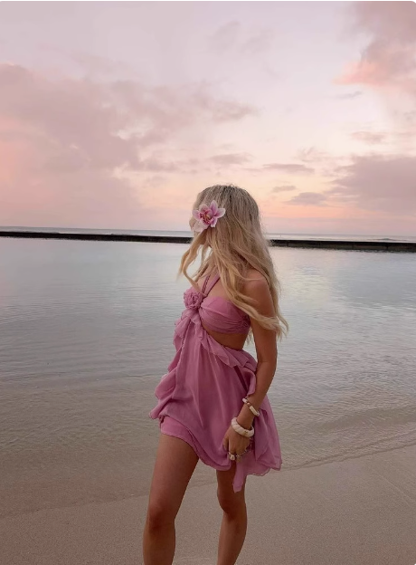 Pink Three-dimensional Flower Halter Neck Layer Ruffle Irregular Birthday Short Skirt Homecoming Dress cc3832