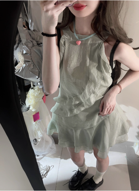 Beautiful Green Cold Shoulder Halter Neck Ruffled Birthday Skirt Homecoming Dress cc3837