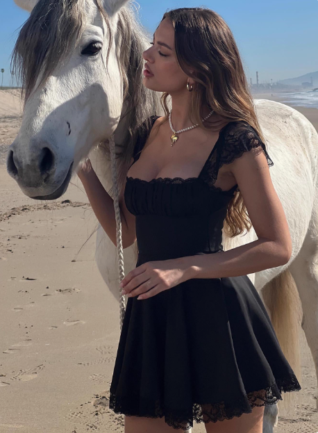 Sweet Ivory Satin Lace Trim Square Neck A-Line Birthday Dress Homecoming Dress cc3842