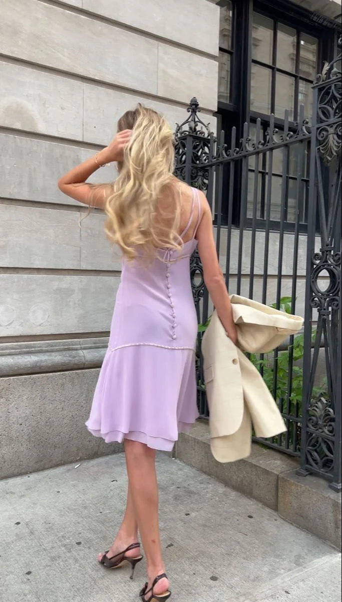 Elegant Lavender Spaghetti Strap Chiffon Waist 17th Birthday Homecoming Dress cc4400