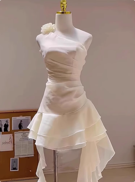 Simple Off-shoulder Ruffled Chiffon Birthday Dress Homecoming Dress cc3913