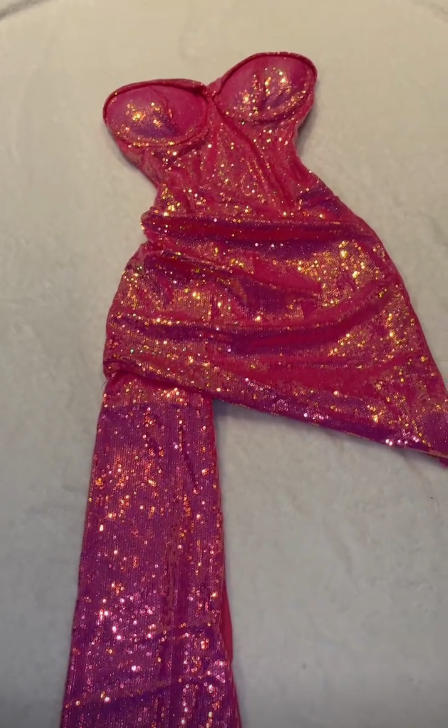 Shiny Pink Tube Top Sequin Irregular 17th Birthday Homecoming Dress cc3919