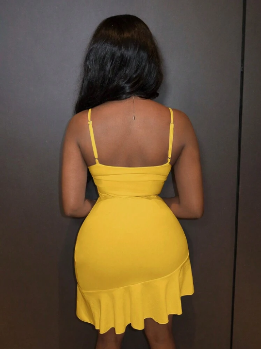 Beautiful Ruffled Yellow Suspenders 17th Birthday Homecoming Dress cc3946