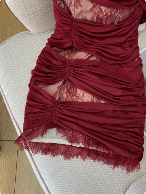 Sexy Red One Shoulder Lace Hip Birthday Dress Homecoming Dress cc3960