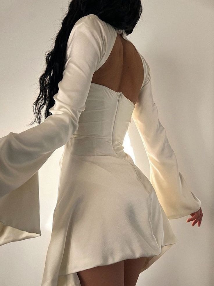 Design Satin Long Sleeve Hollow Birthday Skirt Homecoming Dress cc3985