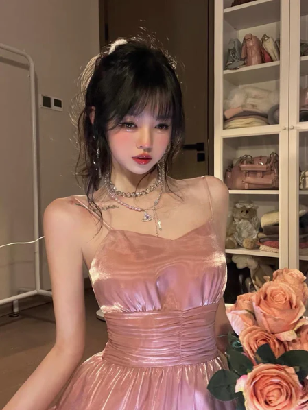 Sweet Pink Satin Strapless A-Line Birthday Dress Homecoming Dress cc3987