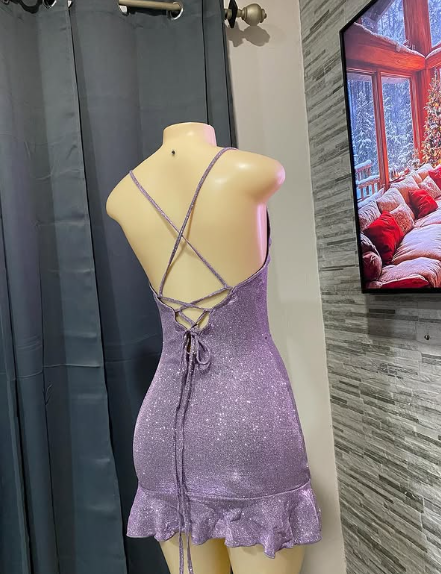 Charming Purple Halter Neck Shimmering Birthday Dress Homecoming Dress cc3998